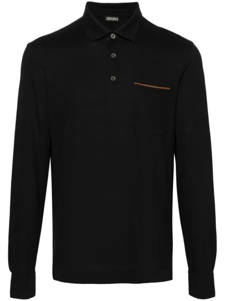 Zegna рубашка поло из ткани пике с длинными рукавами, черный