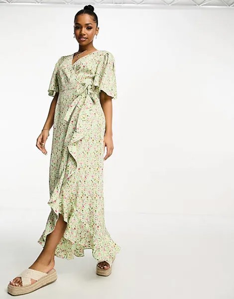Зеленое чайное платье макси с запахом спереди Vero Moda