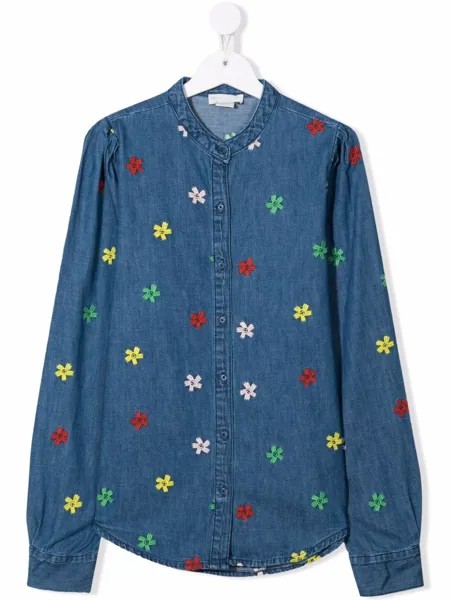 Stella McCartney Kids джинсовая рубашка с цветочной вышивкой