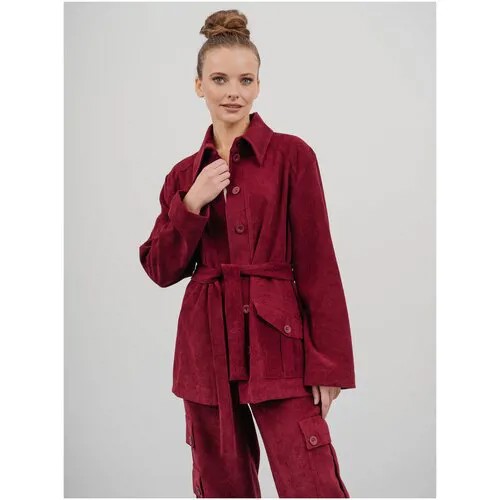 Пиджак Модный Дом Виктории Тишиной, удлиненный, оверсайз, с поясом, размер XL, бордовый
