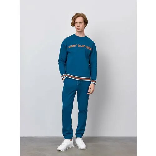 Брюки спортивные JUST CLOTHES Синий. Декор вышивка логотипа. Карманы спереди 2 б/заст, сзади нет. Пояс резинка+утяг шнурок. Д 102с, размер XL, синий