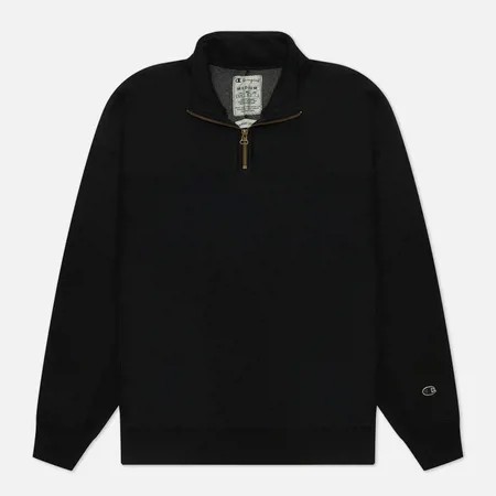 Мужская толстовка Champion Reverse Weave Organic Cotton Half Zip-Up Custom Fit, цвет чёрный, размер M