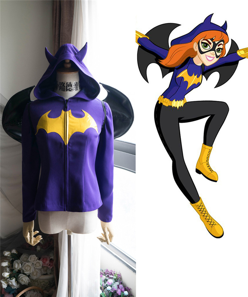 Cosplaydiy мультфильм Batgirl косплей костюм пальто для взрослых детей Batgirl толстовки пальто куртка L320
