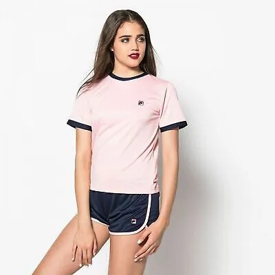 Fila Olivia Tee Женская розовая темно-синяя повседневная одежда Спортивная одежда Футболки