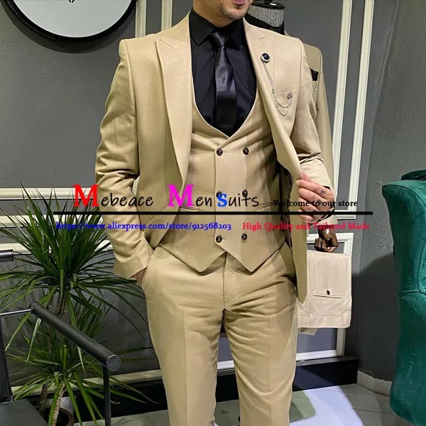Костюм Homme Mariage, винтажные костюмы для мужчин, приталенный мужской костюм, официальный Женский комплект из 3 предметов (пиджак + жилет + брюки), блейзер