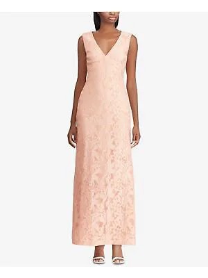 Женское розовое вечернее платье макси без рукавов RALPH LAUREN с V-образным вырезом Размер: 2