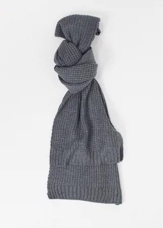 Вязаный шарф серого цвета с вафельной текстурой ASOS DESIGN-Серый