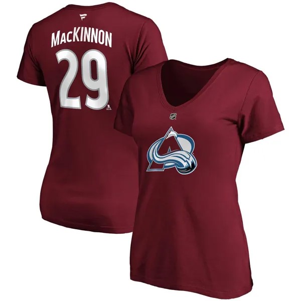 Женская футболка Fanatics с брендом Nathan MacKinnon бордового цвета Colorado Avalanche размера плюс с именем и номером и v-образным вырезом Fanatics