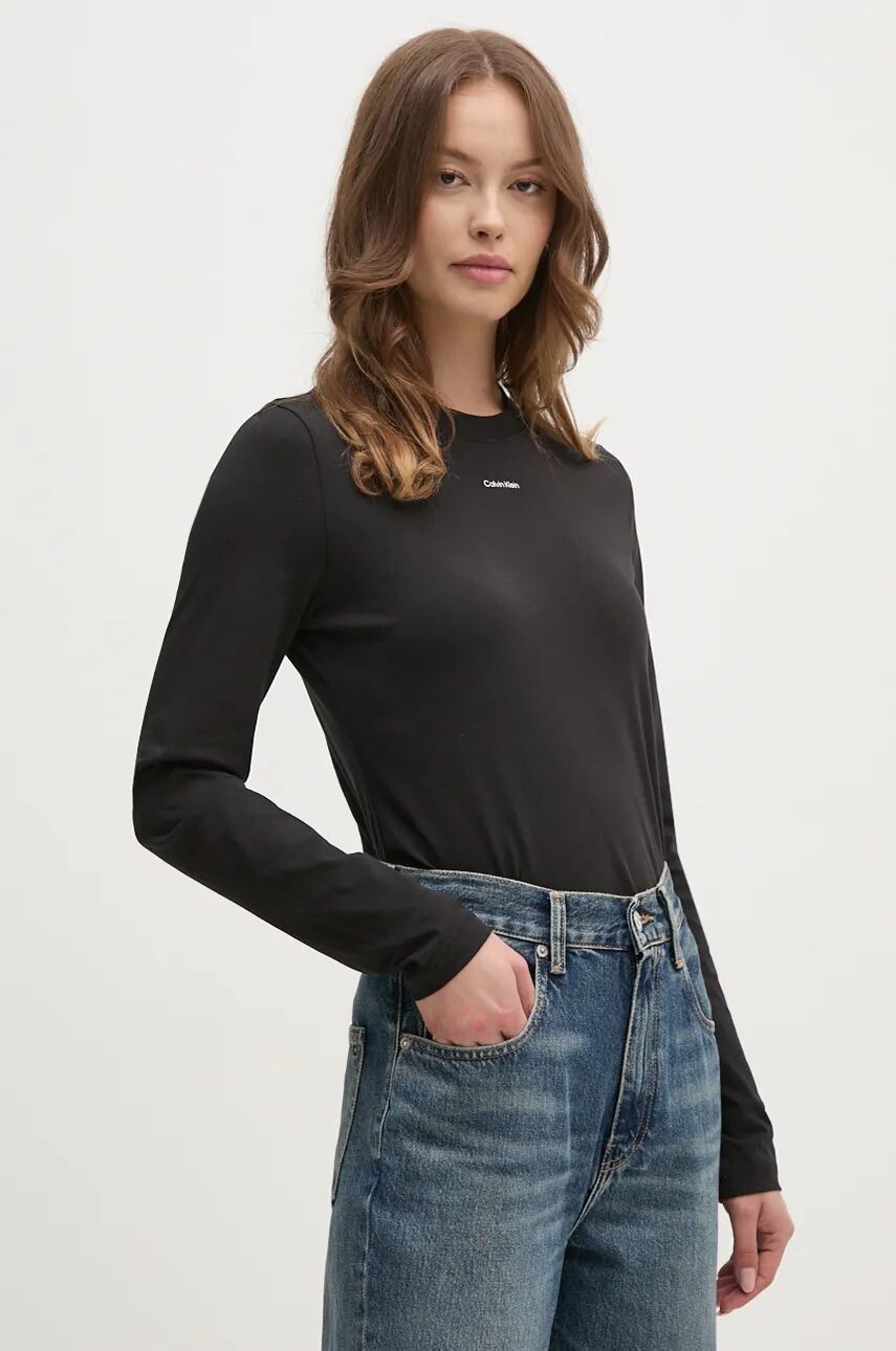 Хлопковый топ Calvin Klein с длинными рукавами, черный