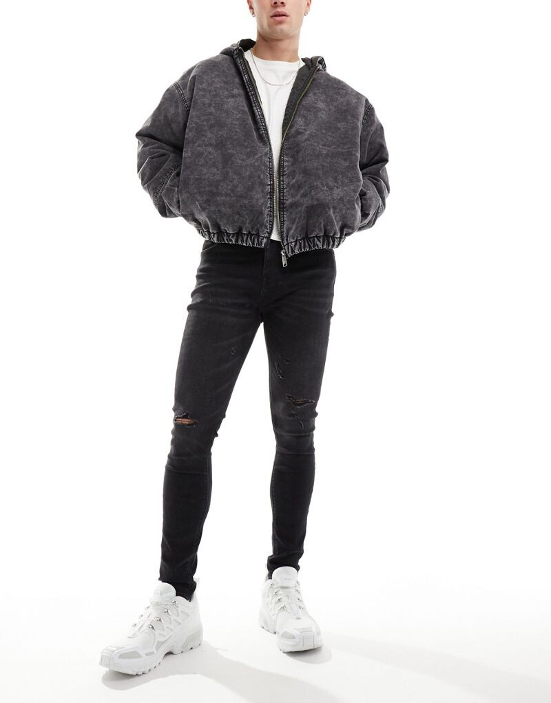 ASOS DESIGN – черные суперскинни эластичные джинсы с эффектом потертости