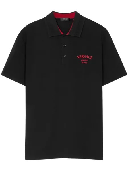 Versace рубашка поло с вышитым логотипом, черный