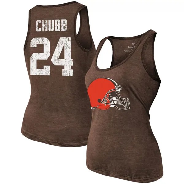 Женская майка Majestic Threads Nick Chubb Heathered Brown Cleveland Browns с названием и номером из три-смеси Majestic