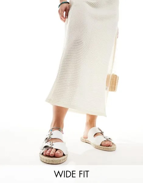 Белые эспадрильи с двойной пряжкой ASOS DESIGN Wide Fit Jada