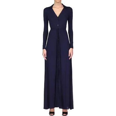 Женское темно-синее платье-рубашка с длинным рукавом и воротником Halston 10 BHFO 9208