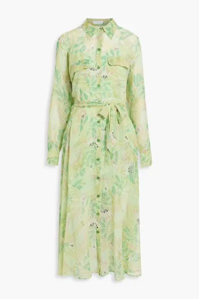 Платье-рубашка миди Haelee из шелкового шифона с поясом и цветочным принтом Equipment, светло-зеленый