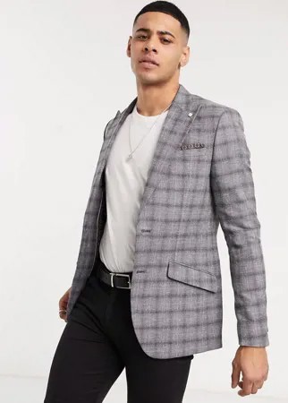 Серый узкий пиджак в клетку Burton Menswear