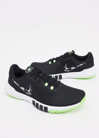 Черные кроссовки с камуфляжным логотипом в виде галочки Nike Training Flex Control-Черный
