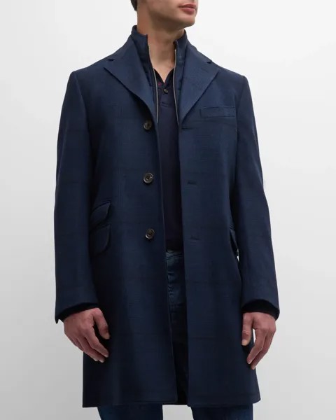 Мужское пальто из шерсти и кашемира в клетку Corneliani, цвет Navy Plaid