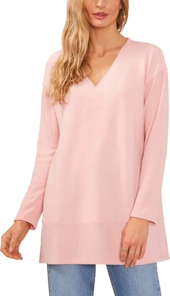 Свитер Long Sleeve Drop Shoulder V-Neck Cozy Tunic Vince Camuto, цвет Pink Rouge