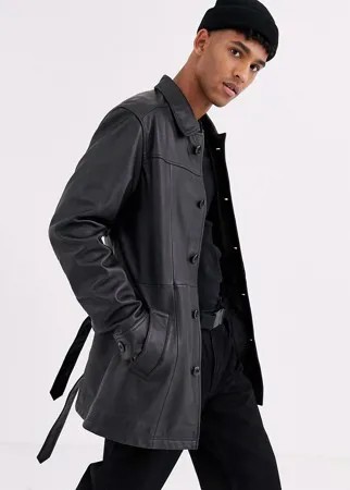 Черный однобортный тренч из кожи ASOS DESIGN