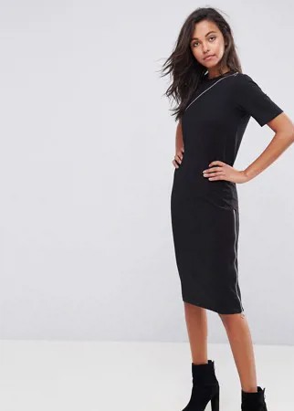 Платье-футболка миди с молниями ASOS-Черный
