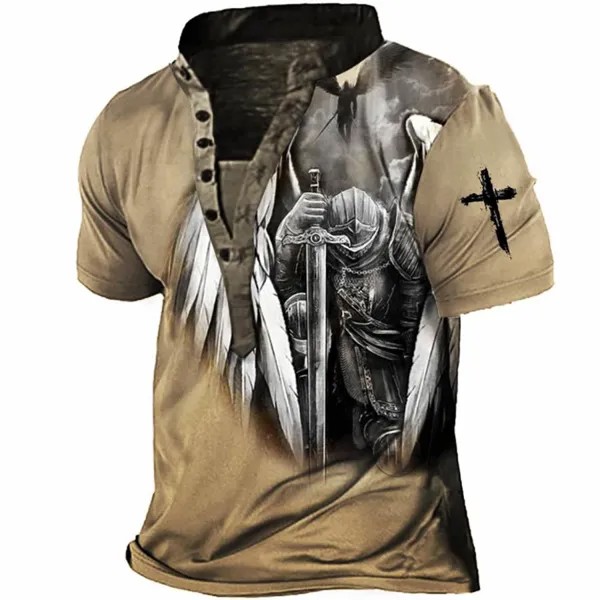 Мужская винтажная футболка Knights Templar Wings Cross Henley
