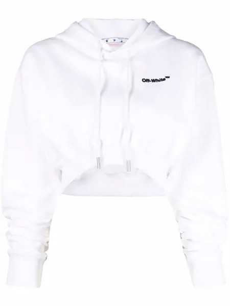 Off-White HELVETICA SUPER CROP HOODIE WHITE BLACK