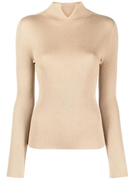 A.P.C. джемпер в рубчик с разрезом, нейтральный цвет