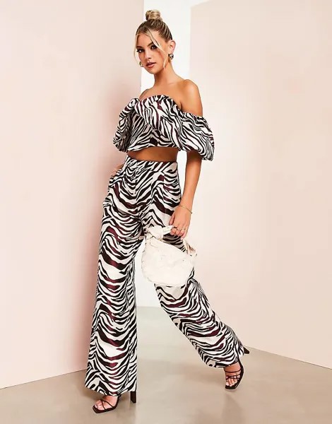 ASOS Luxe - атласные широкие брюки в полоску с зеброй, часть комплекта