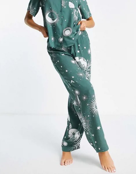Шалфейно-зеленые пижамные шорты из 100% модала с астрологическим принтом ASOS DESIGN-Зеленый цвет