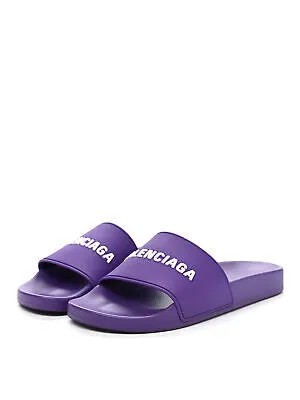 BALENCIAGA Женские шлепанцы на платформе с круглым носком и логотипом фиолетового цвета, 5