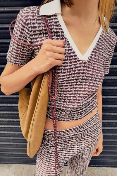 Жаккардовая футболка поло ZARA, бордовый