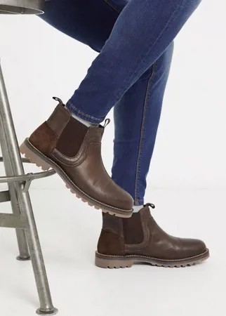 Коричневые кожаные ботинки челси Burton Menswear-Коричневый