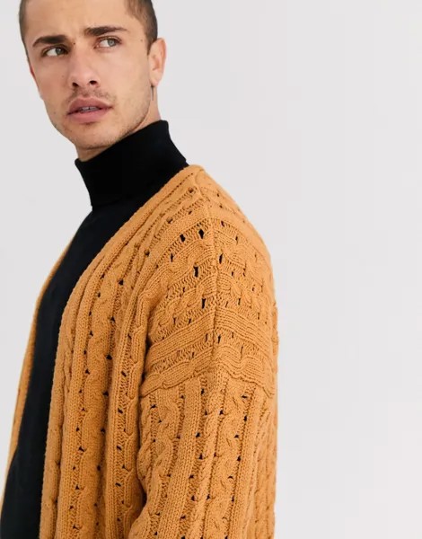 Светло-коричневый oversize-кардиган крупной вязки ASOS DESIGN