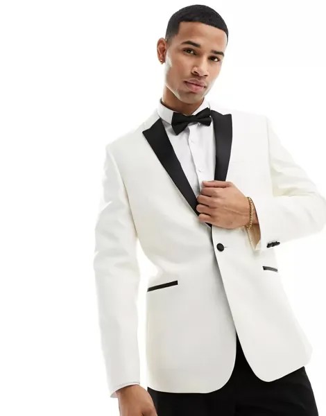 Кремовый пиджак-смокинг скинни ASOS