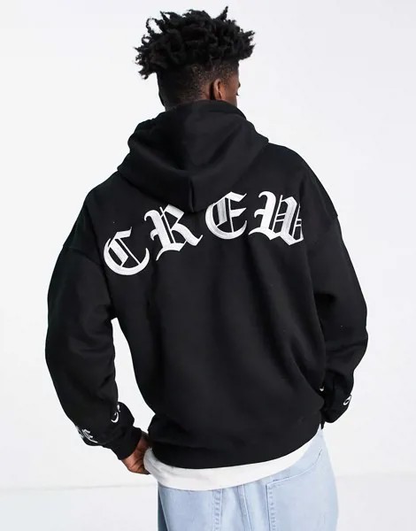 Черный oversized-худи с вышивкой в готическом стиле Sixth June