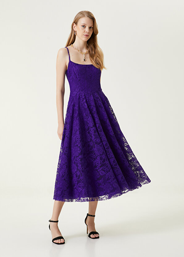 Пурпурное кружевное коктейльное платье миди Beymen