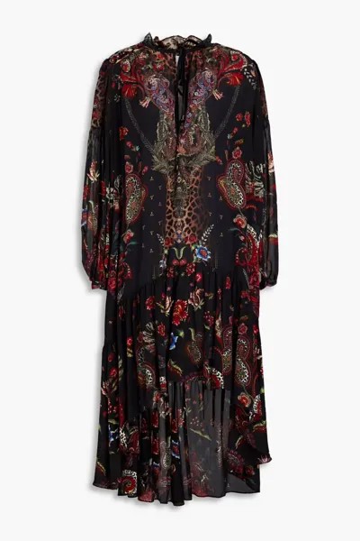 Платье миди блузон с бархатными вставками и принтом Camilla, бордовый