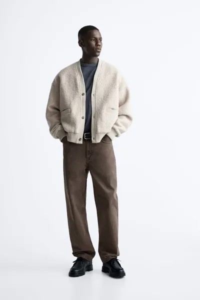 Фактурный кардиган из букле ZARA, бежевый