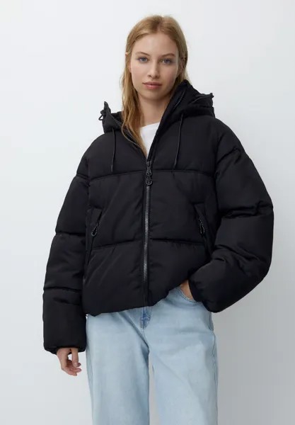 Зимняя куртка Hooded Puffer With Pockets PULL&BEAR, черный