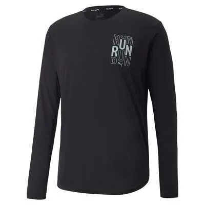 Puma Run Crew Neck Long Sleeve Athletic TShirt Mens Black Casual Tops 52220401
