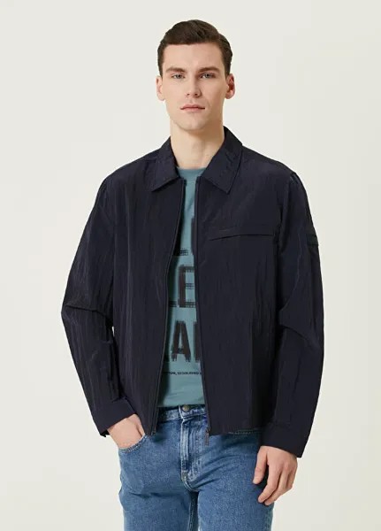 Темно-Синее фактурное пальто Calvin Klein, синий
