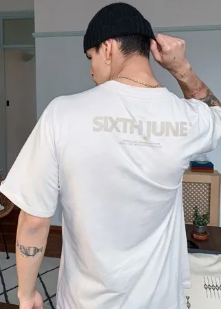Бежевая базовая футболка с логотипом Sixth June-Бежевый