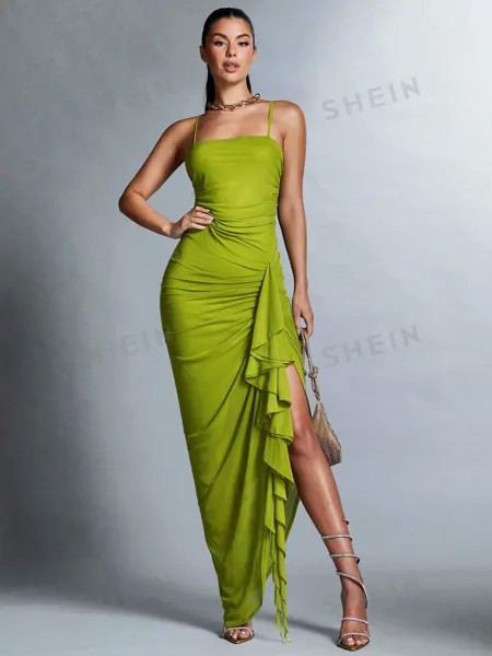 Платье плиссированное Shein Bae, зеленый