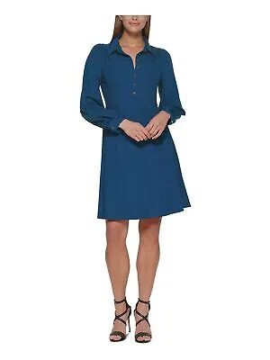 DKNY Женское синее платье с пуговицами спереди и рукавом 3/4 выше колена + расклешенное платье 10