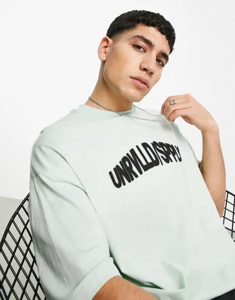 Лаймовая oversized-футболка с графическим принтом и декоративными швами ASOS Unrvlld Spply-Зеленый цвет