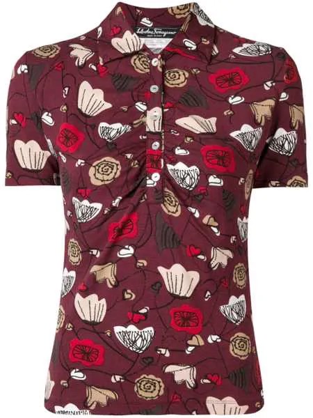 Salvatore Ferragamo Pre-Owned рубашка-поло с цветочным принтом 1970-х годов