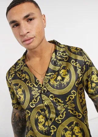 Атласная рубашка с принтом в стиле барокко от комплекта Urban Threads-Черный цвет