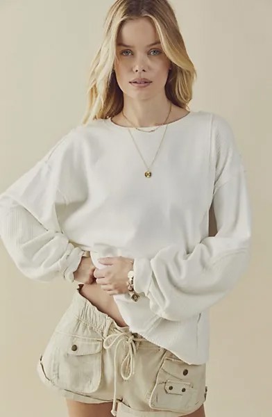 Толстовка Free People Waves Thermal Пуловер Oversize Thermal Ivory White L NWT