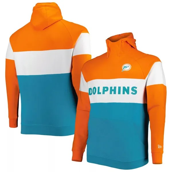 Мужской пуловер с капюшоном Aqua Miami Dolphins Big & Tall Throwback с цветными блоками New Era